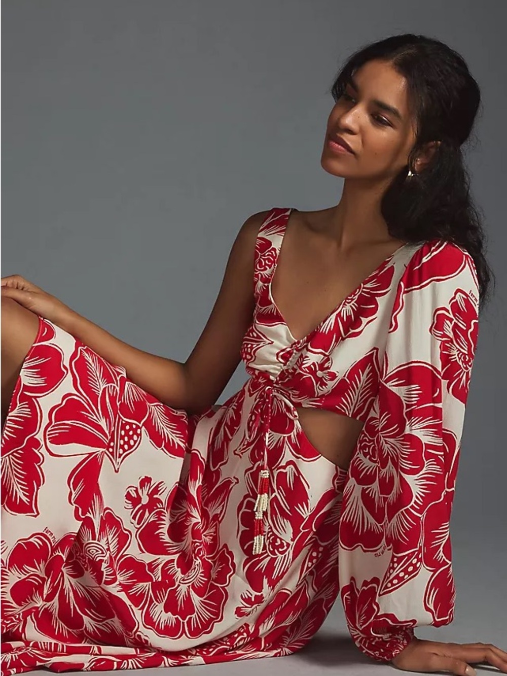 Anthropologie Red and White Floral Maxi Dress